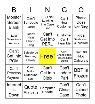 Pella Service IT Bingo Fun Bingo Card