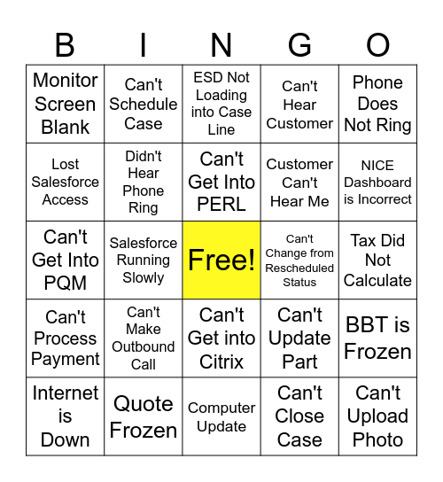 Pella Service IT Bingo Fun Bingo Card