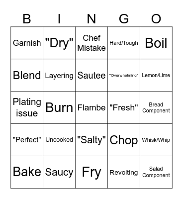 Chopped Bingo Card