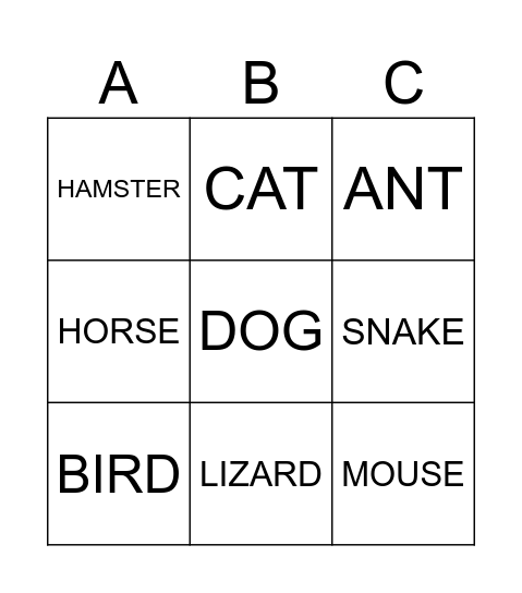 PETS BINGO! Bingo Card