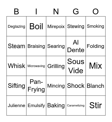 Cooking Terms and Techniques Bingo Card