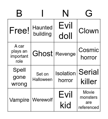 Horror novels Bingo Card