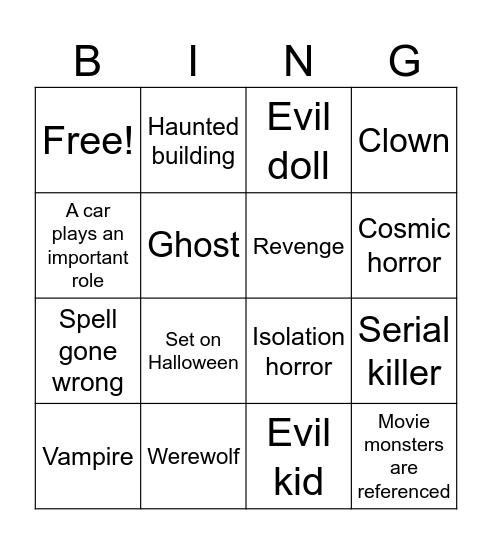 Horror novels Bingo Card