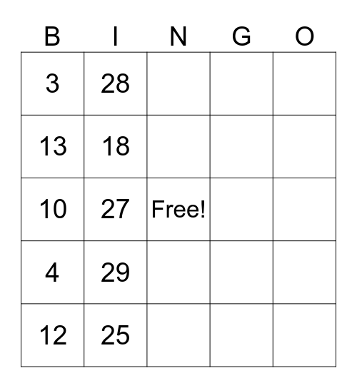 Number Bingo 1-75 Bingo Card
