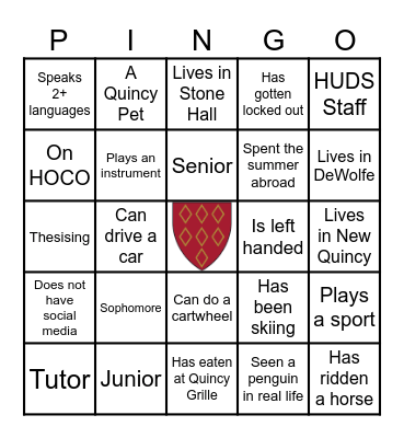 🐧 Quincy Human Pingo 🐧 Bingo Card