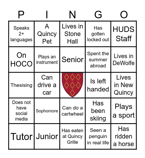 🐧 Quincy Human Pingo 🐧 Bingo Card
