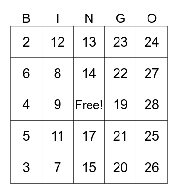 Number Bingo 1-75 Bingo Card