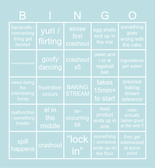 baking stream ! Bingo Card