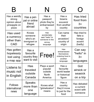 Globalization Bingo Card