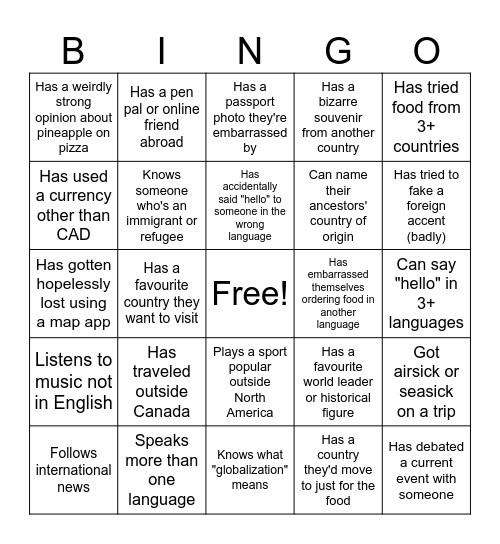 Globalization Bingo Card