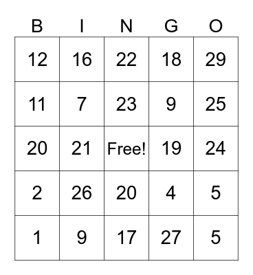 Untitled Bingo Card