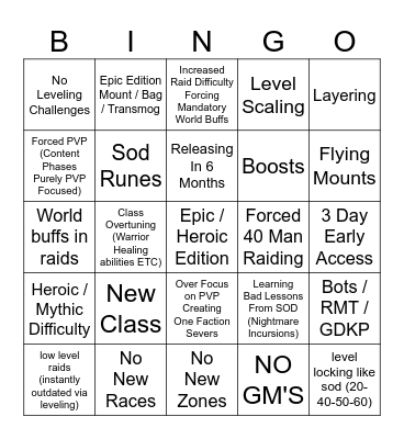 Bad Classic Plus Bingo Card
