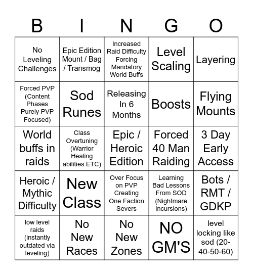 Bad Classic Plus Bingo Card