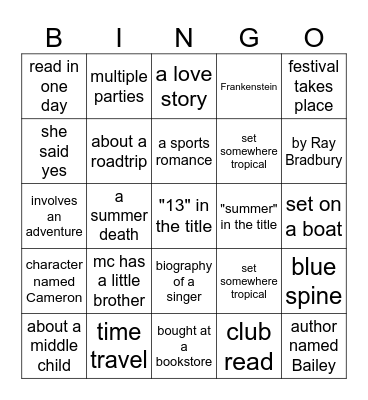 AUGUST BOOK Bingo Card