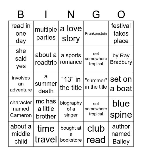 AUGUST BOOK Bingo Card