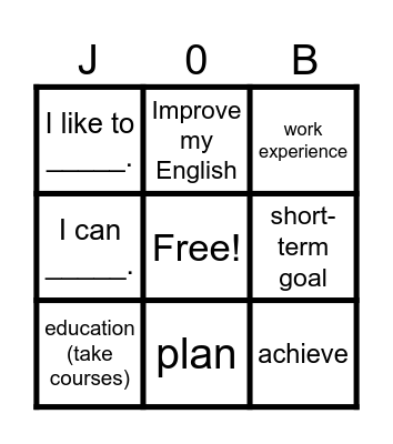 GOALS BINGO Card