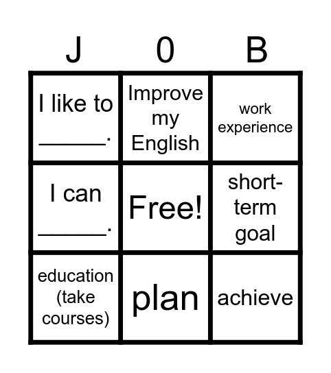 GOALS BINGO Card