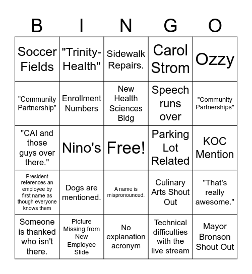 Fall Welcome Back Bingo Card