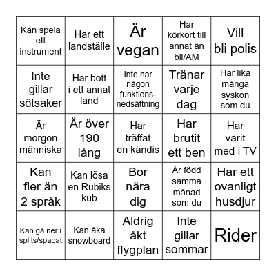 Hitta någon som... Bingo Card
