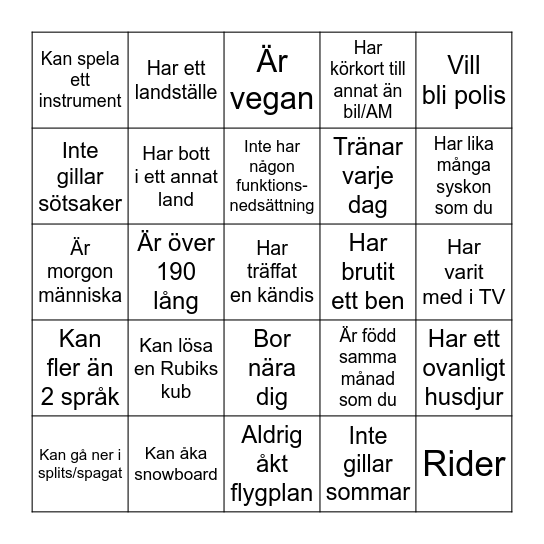 Hitta någon som... Bingo Card