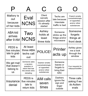 PAC-GO Bingo Card