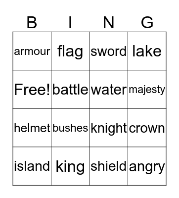 King Arthur Bingo Card