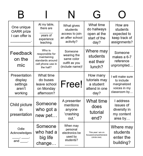 Untitled Bingo Card