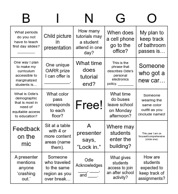 Untitled Bingo Card