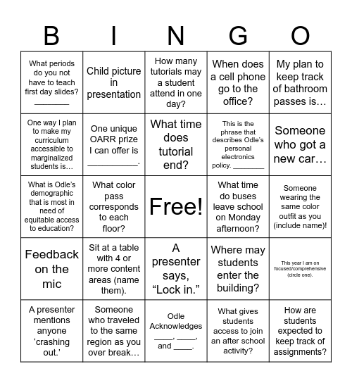 Untitled Bingo Card