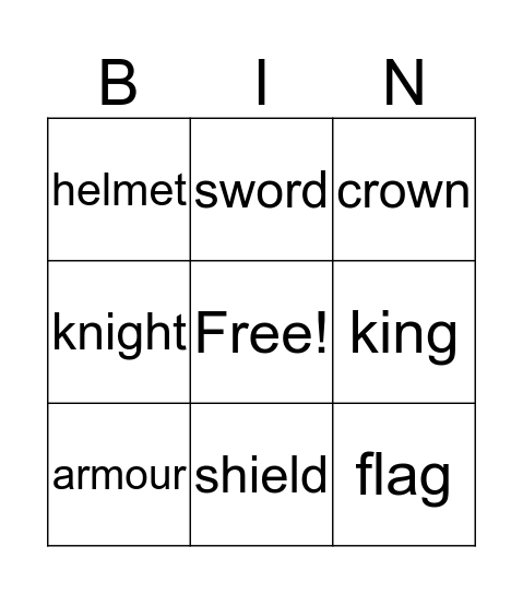 King Arthur Bingo Card