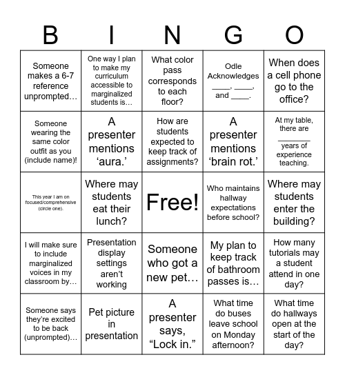 Untitled Bingo Card