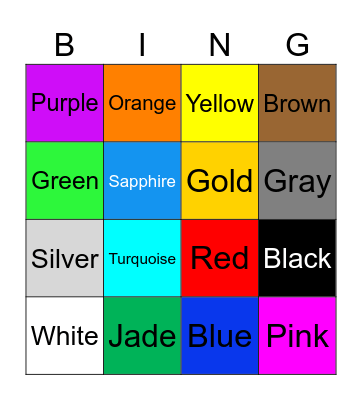 Colors Bingo Card