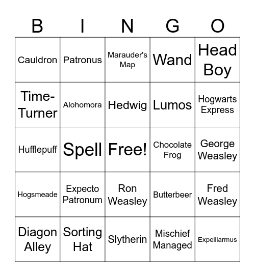 Harry Potter Bingo Card