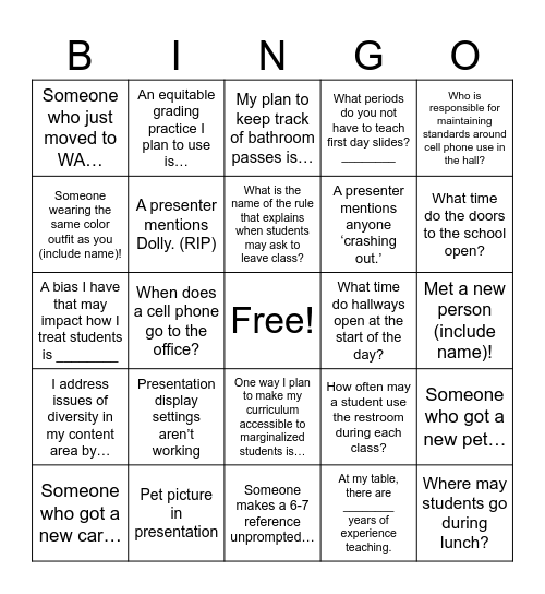 Untitled Bingo Card