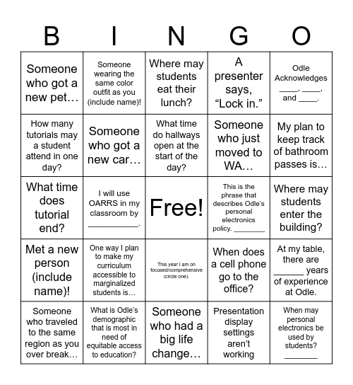 Untitled Bingo Card