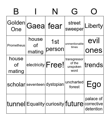 Anthem Bingo Card