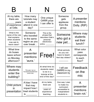 Untitled Bingo Card