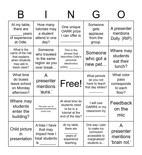 Untitled Bingo Card