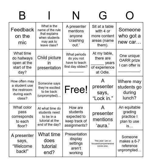 Untitled Bingo Card