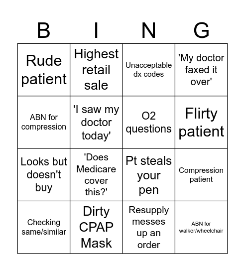 CarePro Sales Floor Bingo Card