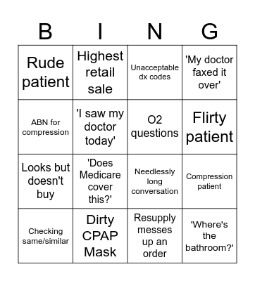 CarePro Sales Floor Bingo Card