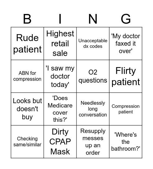 CarePro Sales Floor Bingo Card