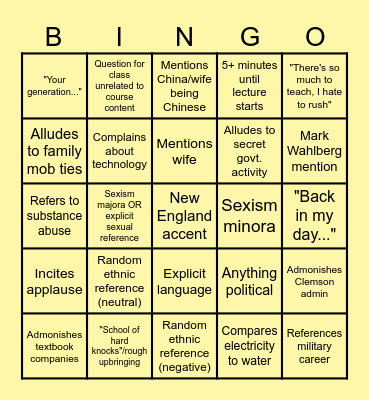 Brad White Lecture Bingo Card