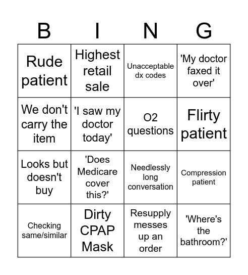 CarePro Sales Floor Bingo Card