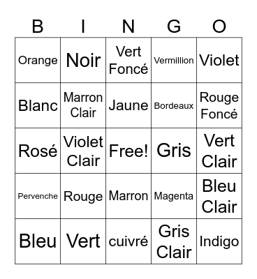 Loto de couleurs Bingo Card