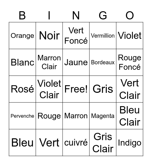 Loto de couleurs Bingo Card