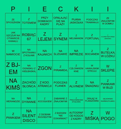 ZERÓWKOWE BINGOZ Bingo Card