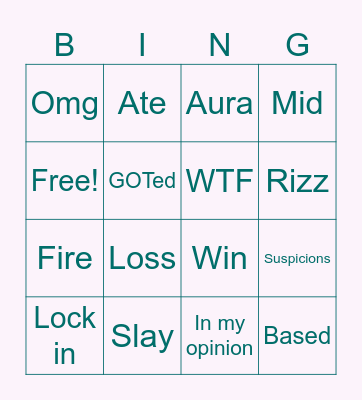 Gen Z internment Culture Bingo Card