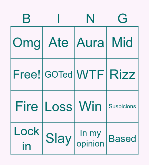 Gen Z internment Culture Bingo Card