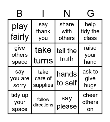 Show Respect BINGO Card